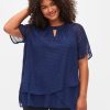 Bluser & Skjorter ZIZZI | Bluse Med 2/4 Aermer I Monstret Chiffon