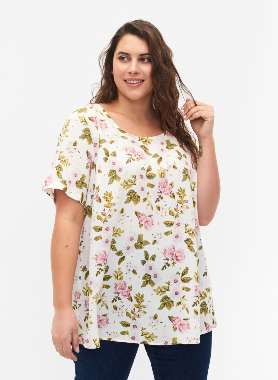 Bluser & Skjorter Flash by Zizzi | Flash - Bluse Med Korte Aermer Og Print