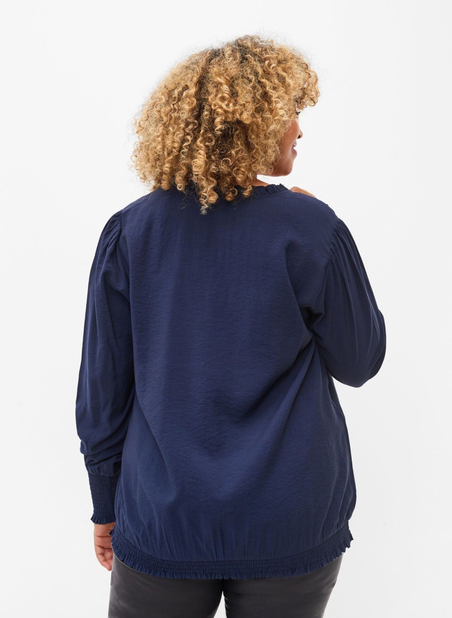 Bluser & Skjorter ZIZZI | Viskosebluse Med Lange Aermer Og Smock