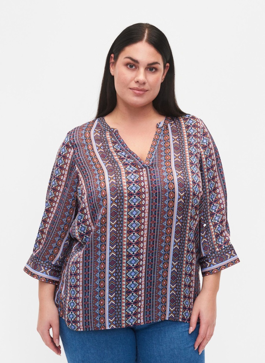 Bluser & Skjorter ZIZZI | Bluse Med Print Og 3/4 Aermer