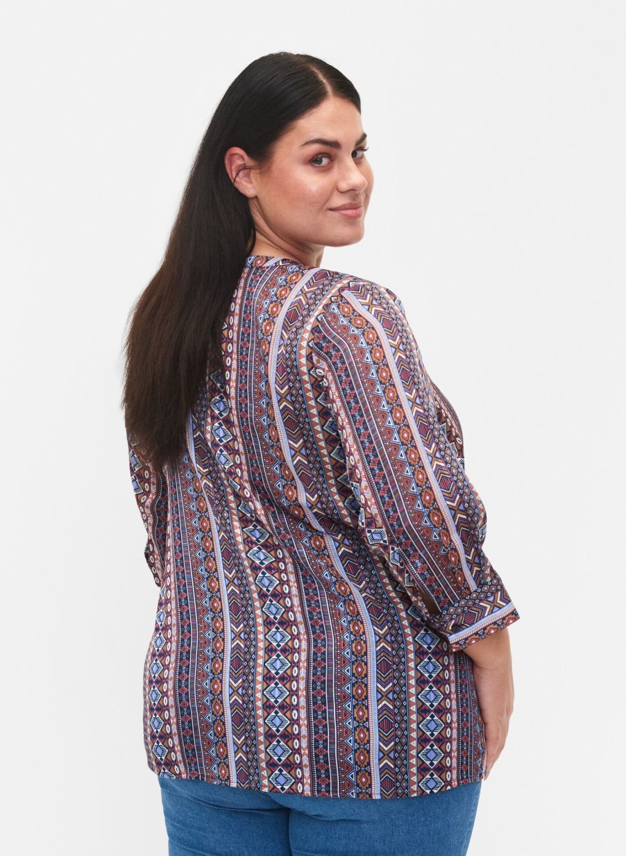 Bluser & Skjorter ZIZZI | Bluse Med Print Og 3/4 Aermer