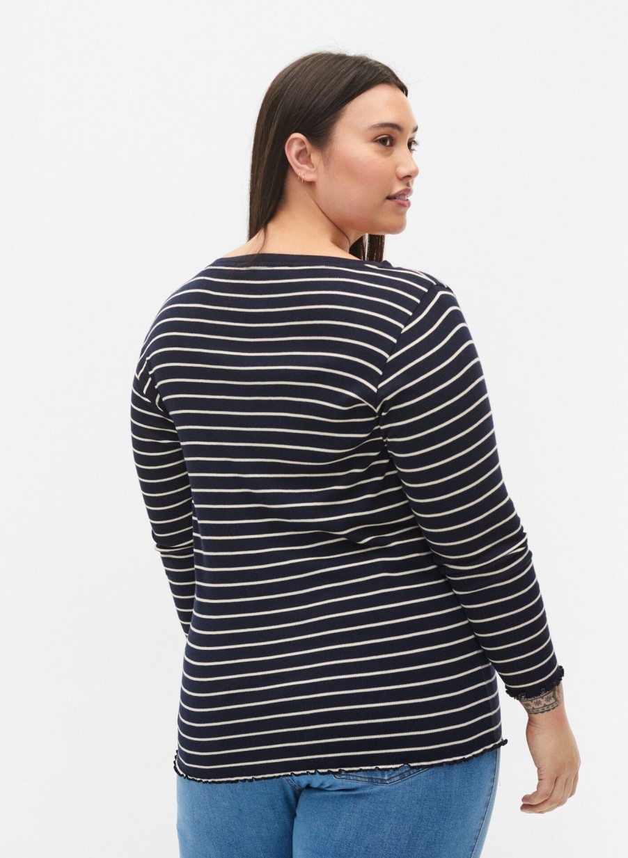 Bluser & Skjorter ZIZZI | Stribet Bluse Med Rund Hals