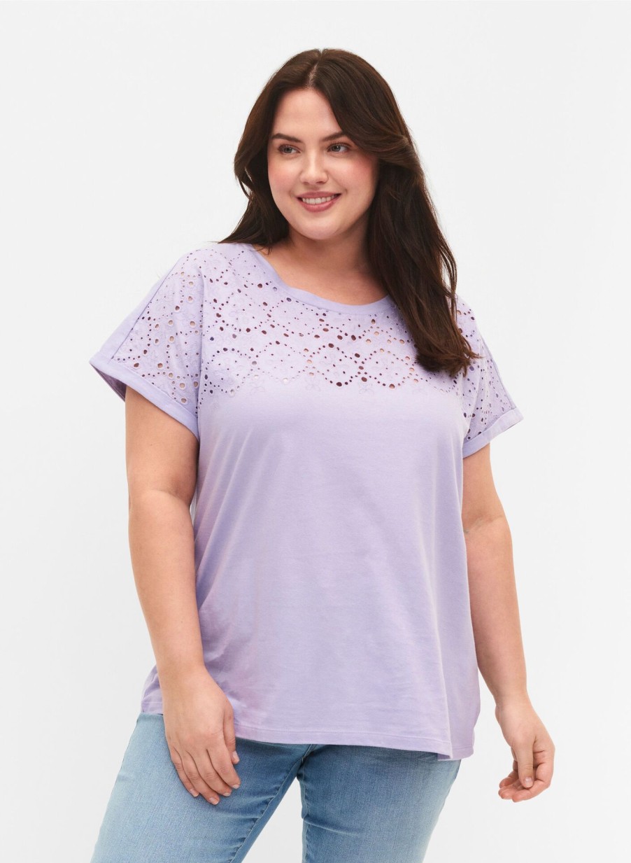 T-Shirts & Toppe ZIZZI | Los T-Shirt Med Broderi Anglaise