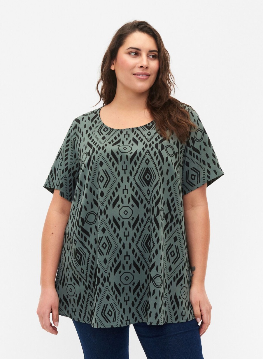 Bluser & Skjorter Flash by Zizzi | Flash - Bluse Med Korte Aermer Og Print