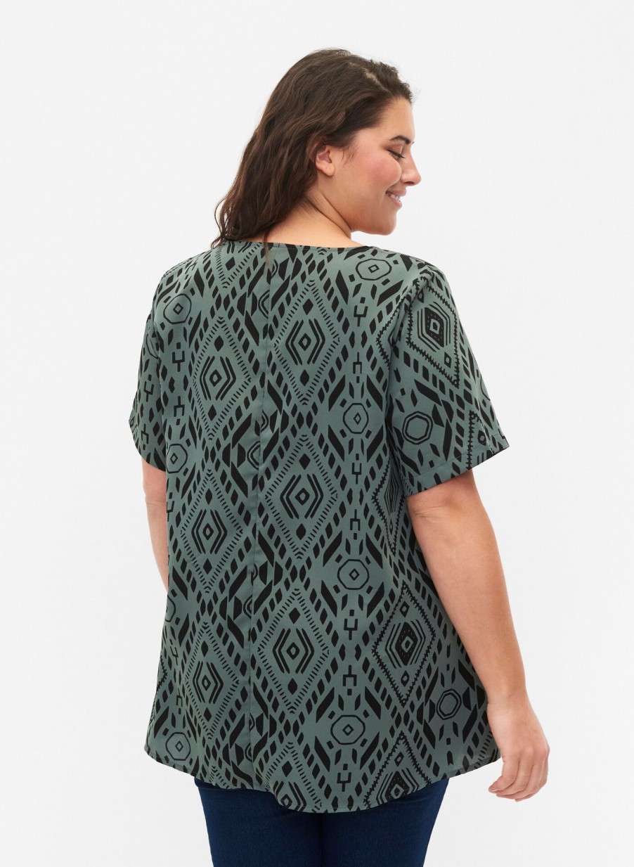 Bluser & Skjorter Flash by Zizzi | Flash - Bluse Med Korte Aermer Og Print