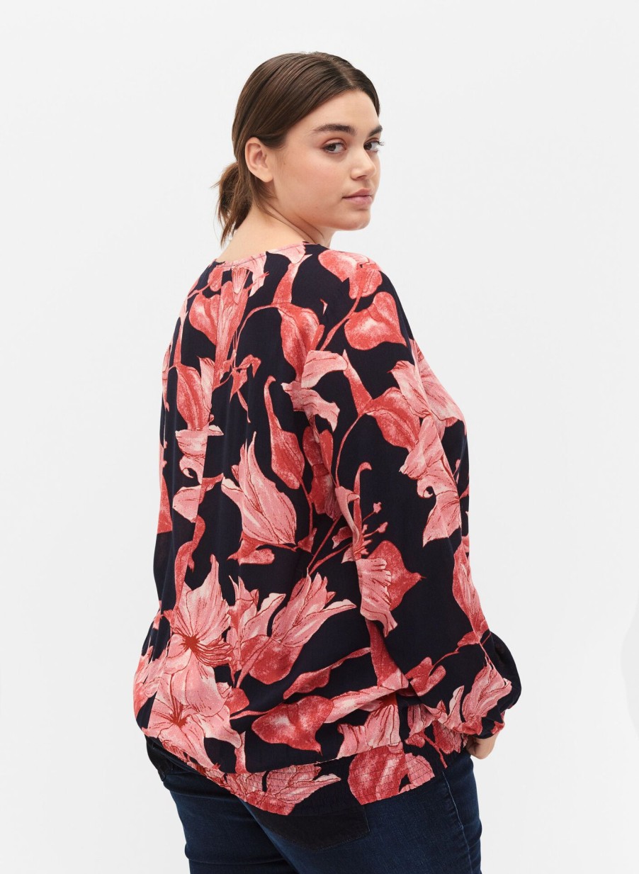 Bluser & Skjorter ZIZZI | Blomstret Viskosebluse Med Smock