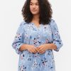 Bluser & Skjorter ZIZZI | Blomstret Bluse Med 3/4 Aermer