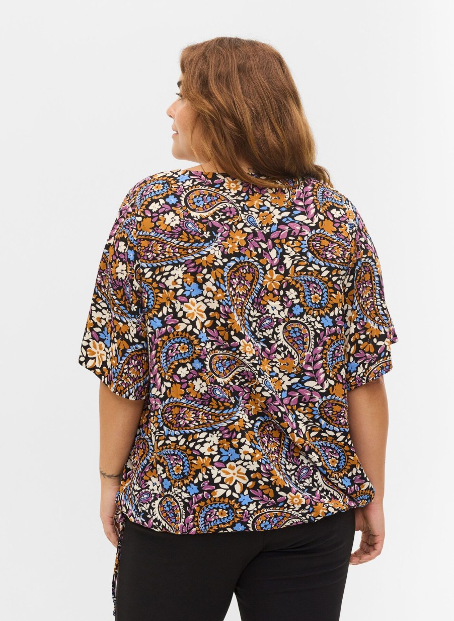 Bluser & Skjorter ZIZZI | Paisley Bluse Med Sla-Om Effekt Og Korte Aermer