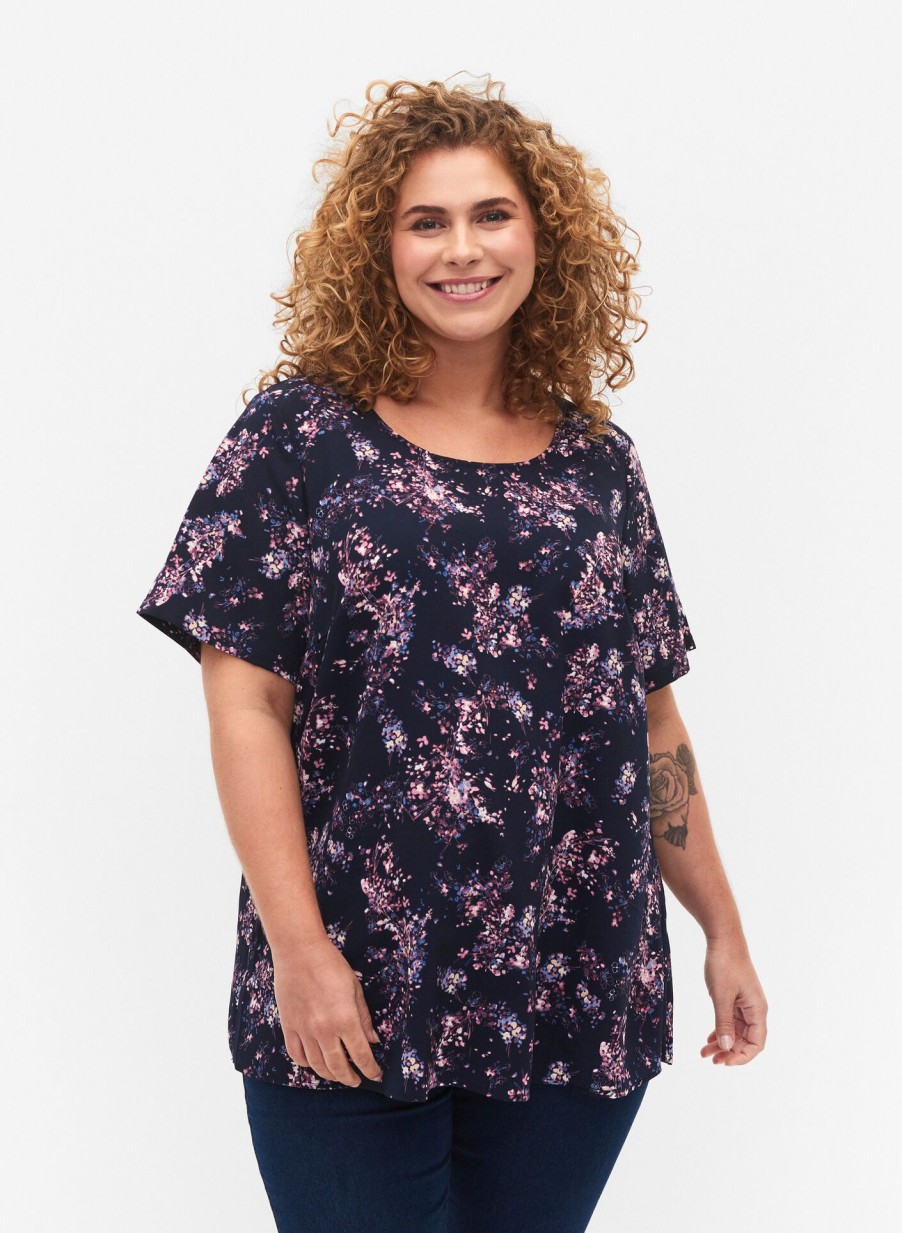 Bluser & Skjorter Flash by Zizzi | Flash - Bluse Med Korte Aermer Og Print