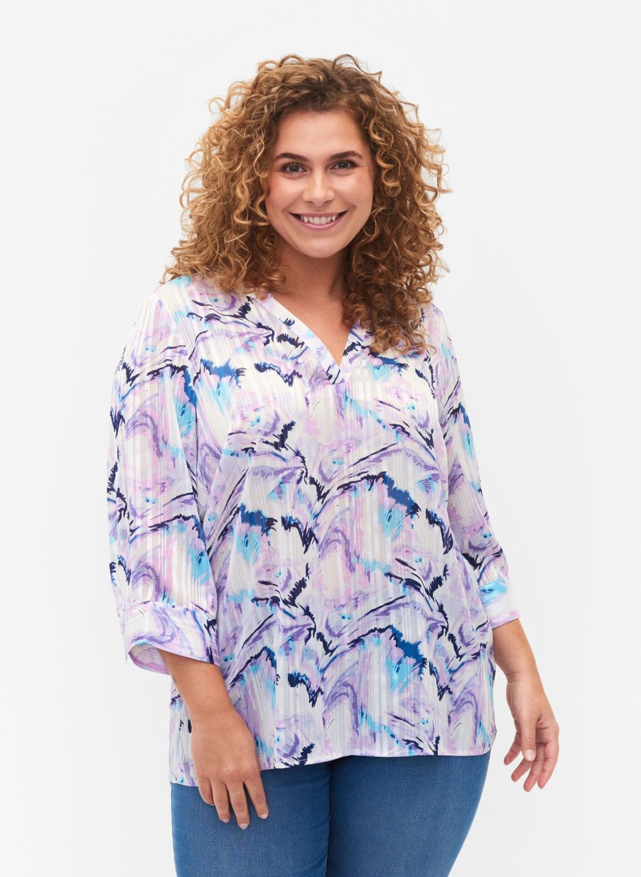 Bluser & Skjorter ZIZZI | Bluse Med Print Og 3/4 Aermer