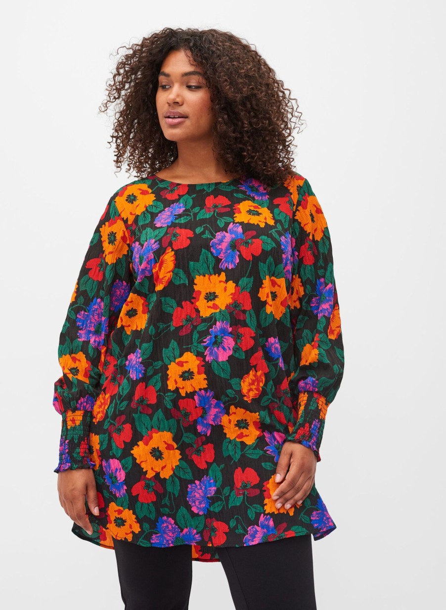 Bluser & Skjorter ZIZZI | Blomstret Tunika Med Smock