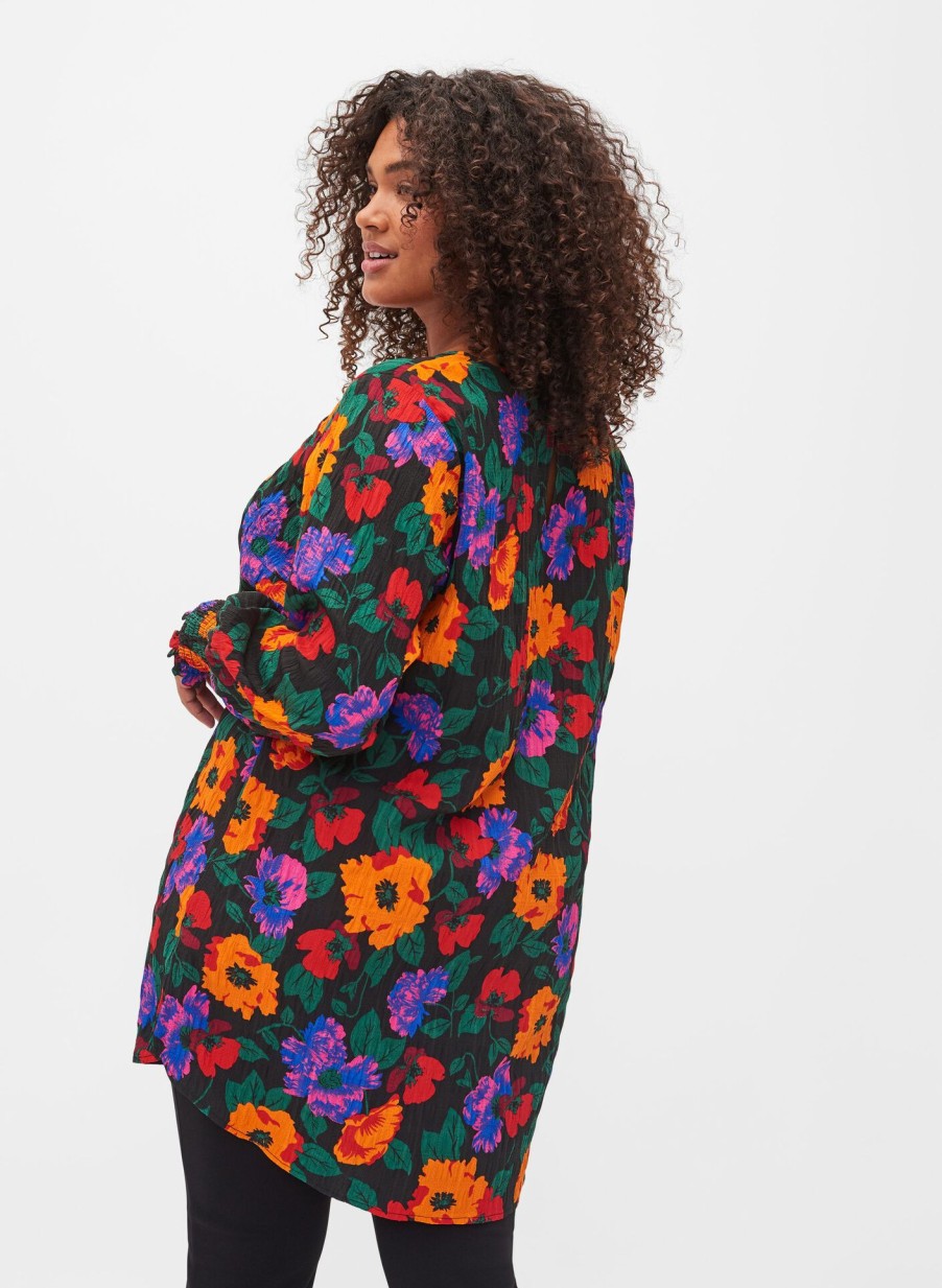 Bluser & Skjorter ZIZZI | Blomstret Tunika Med Smock