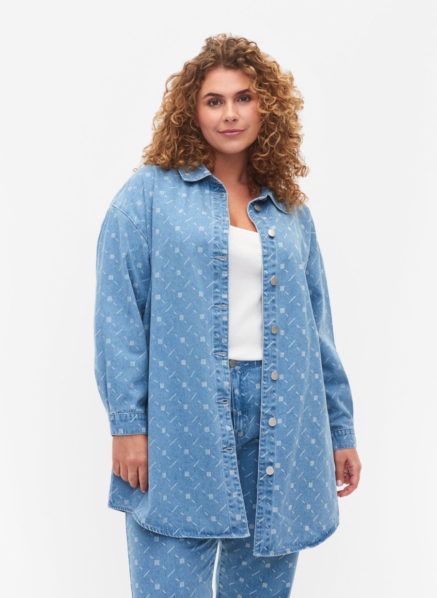 Bluser & Skjorter ZIZZI | Denimskjorte Med Print